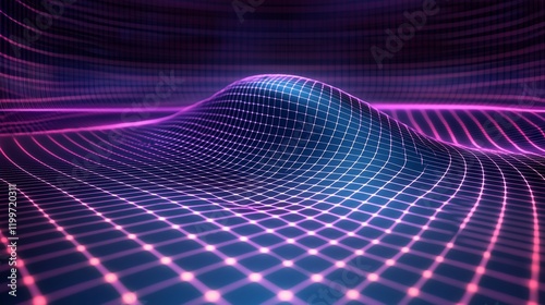 Abstract glowing grid wave, digital landscape.