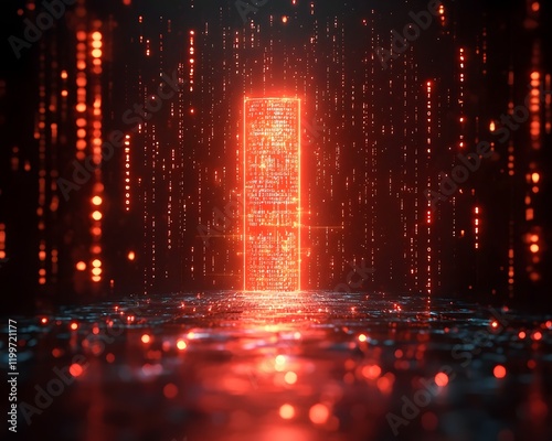 Radiant Cybersecurity Firewall Blocking Incoming Digital Threats with Glowing Code Arrows