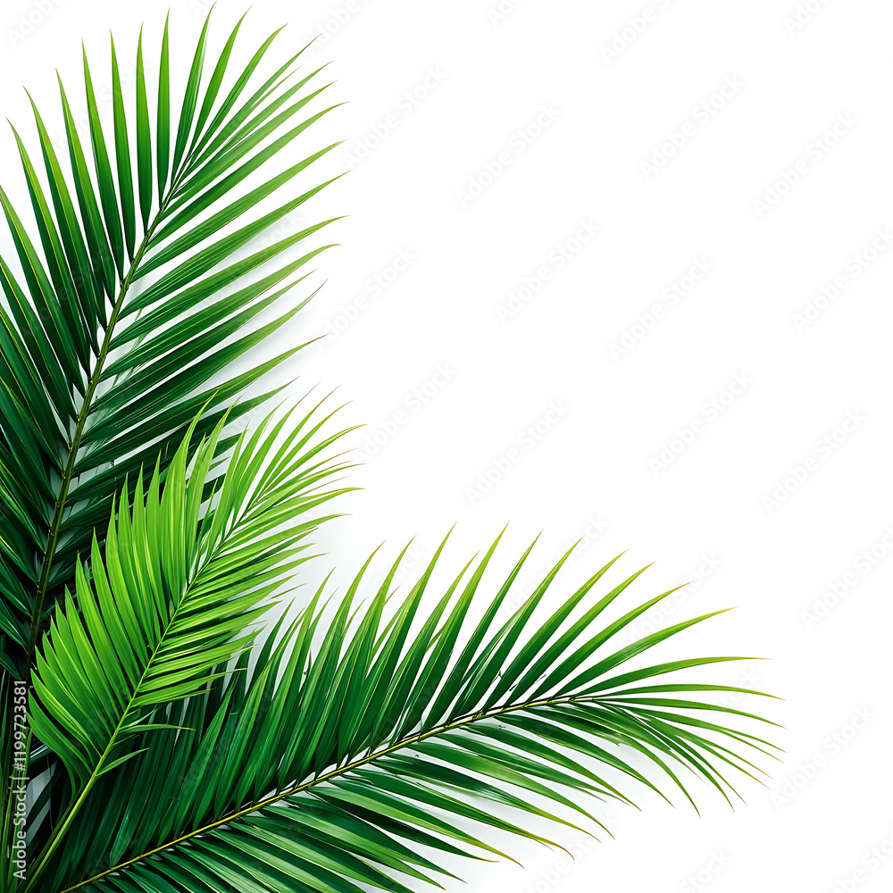 Obraz premium Lush Green Palm Fronds on a White Background. palm sunday