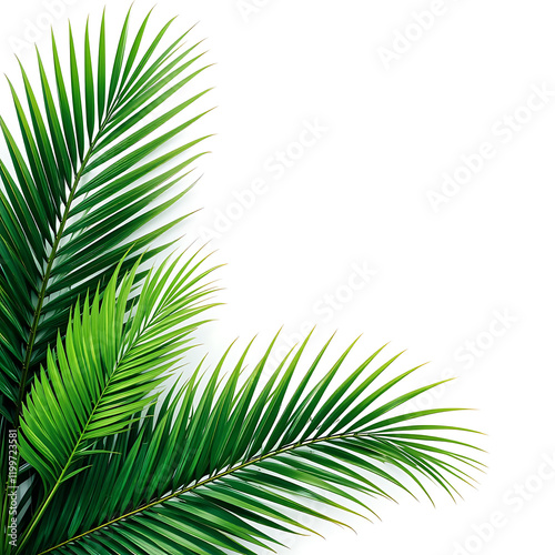 Lush Green Palm Fronds on a White Background. palm sunday