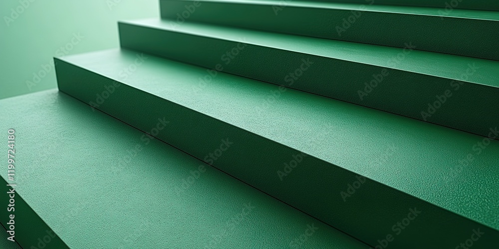Green stairs lead upward in a serene and modern interior space, emphasizing minimalist design and soothing colors Green stairs lead upward in a serene and modern interior space, emphasizing minimalist design and soothing colors