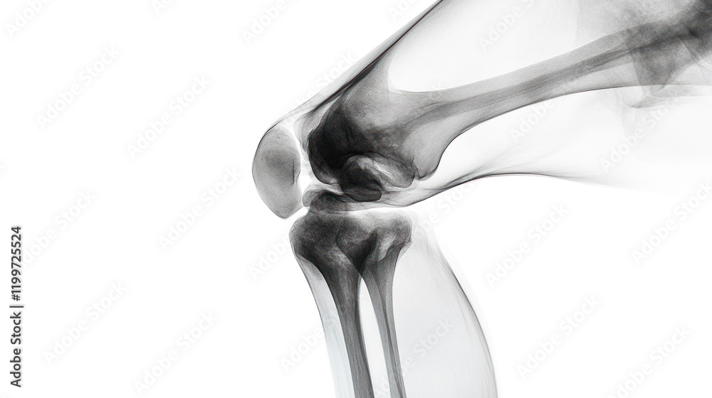 X-ray image of a human knee joint, showcasing the intricate bone structure and alignment against a black background. X-ray image of a human knee joint, showcasing the intricate bone structure and alignment against a black background.