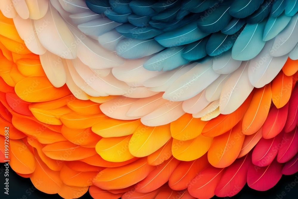 Fototapeta premium Vibrant gradient of colorful feathers arranged in a circular pattern. A mesmerizing display of nature's artistry.