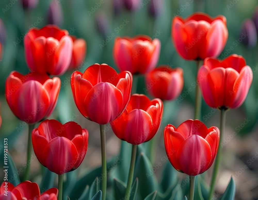 Red tulips blooming in garden, spring. (1) Red tulips blooming in garden, spring. (1)
