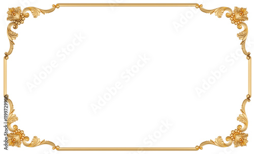 Golden frame on transparent background, cut out, 3D render
