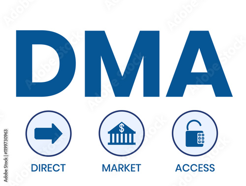 DMA - Direct Market Access acronym. business concept background. vector illustration concept with keywords and icons. lettering illustration with icons for web banner, flyer, landing page