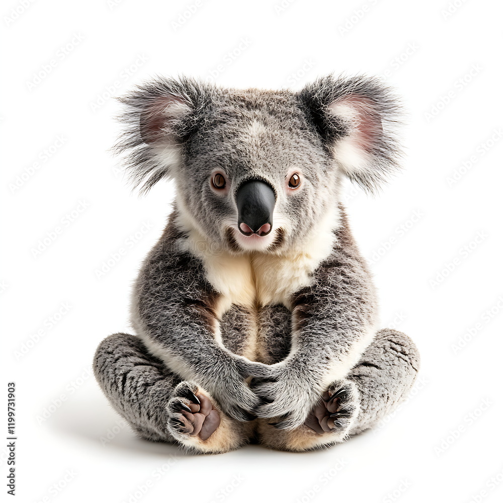 Naklejka premium A koala bear standing, isolate on white background, highlighting its adorable features and fluffy ears. PNG