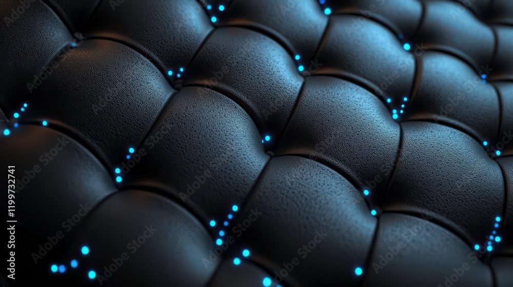 Obraz premium A close-up view of textured material featuring a dark, padded surface illuminated by subtle blue highlights.