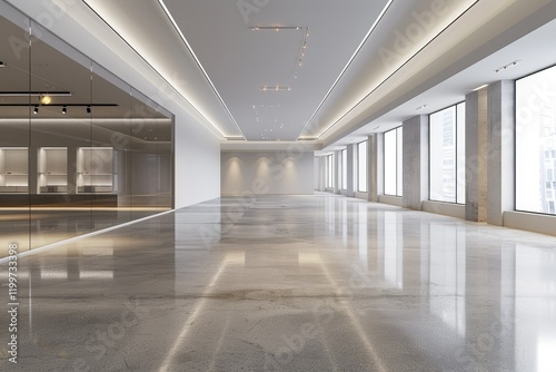 Modern, Empty Retail Space with Polished Concrete Floors, Large Display Windows