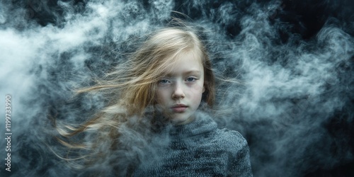 Portrait of a girl with black fog background 