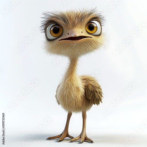 Ostrich Bird Standing Tall, 3D Render, Isolated, Bird, Wildlife, Animal photo