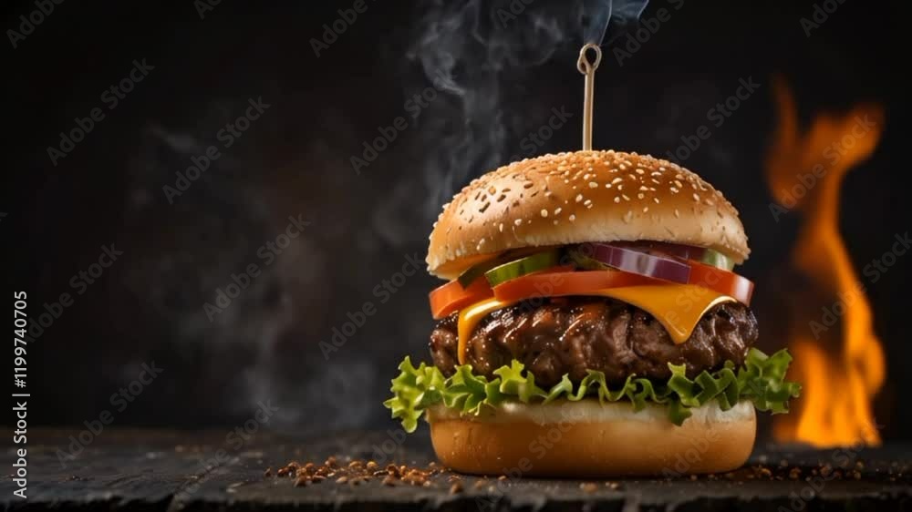 hamburger on black background