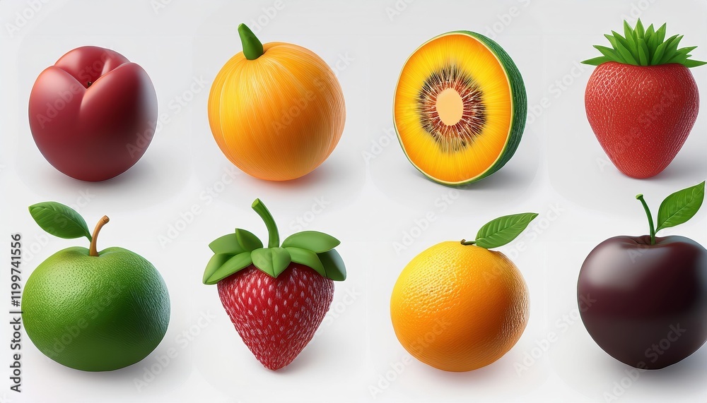 3d rendering of fruits on white background 3d rendering of fruits on white background