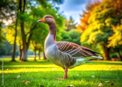 Greylag Goose in Park Lawn - Majestic Bird Photography photo