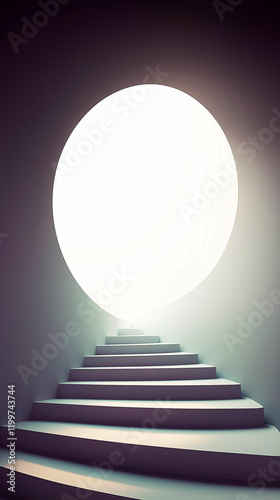 Light-filled staircase inviting explorers to transcend ordinary boundaries through an ethereal portal photo