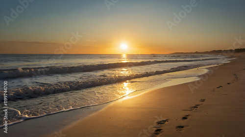 Wallpaper Mural A sunrise over a deserted beach with golden light reflecting off the water.
 Torontodigital.ca