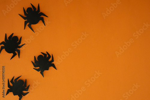 Halloween background with spiders decorations photo