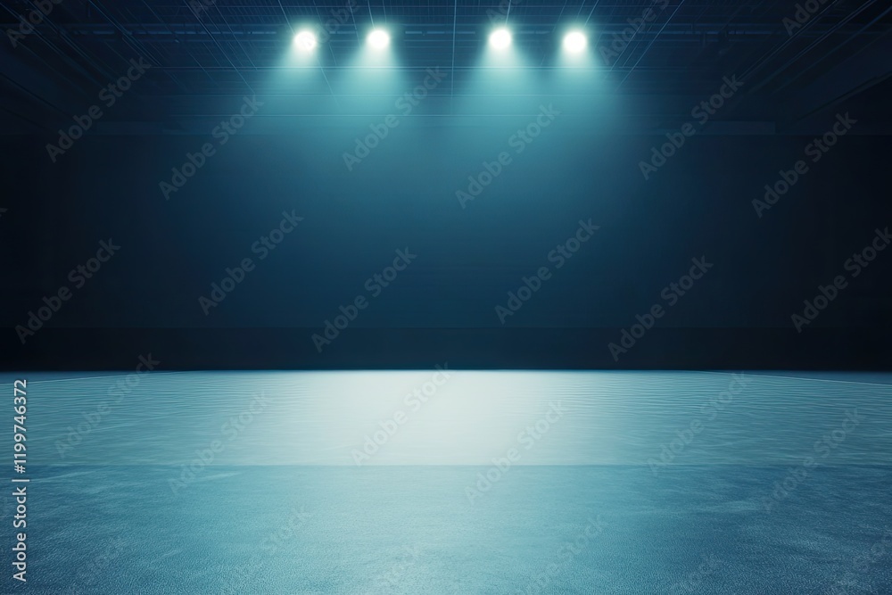 Obraz premium serene view of empty wrestling arena with spotlight illuminating mat creating dramatic and minimalist scene