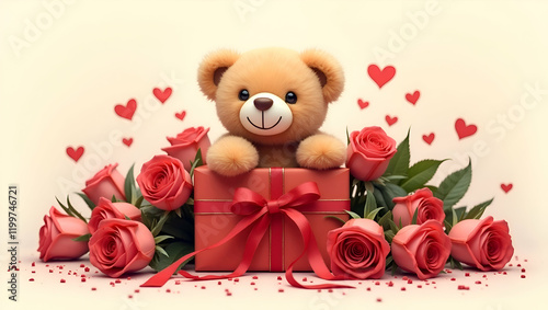 Cute Teddy and Gift box for Valentine's Day