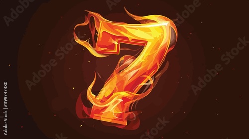 Fiery Flaming 7 on Dark Background: Modern Stylized Number Design