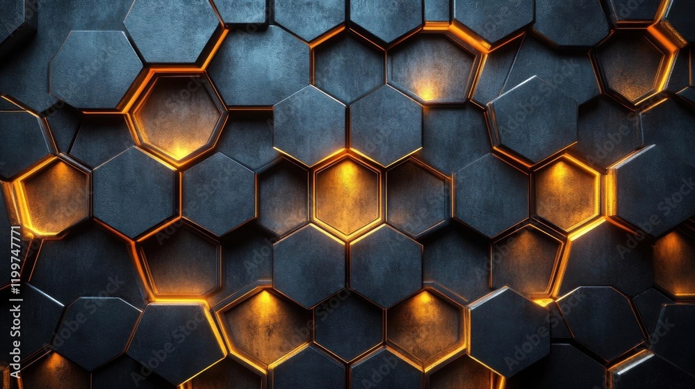 A textured hexagonal pattern with metallic surfaces and glowing orange accents, creating a modern and dynamic visual effect. A textured hexagonal pattern with metallic surfaces and glowing orange accents, creating a modern and dynamic visual effect.