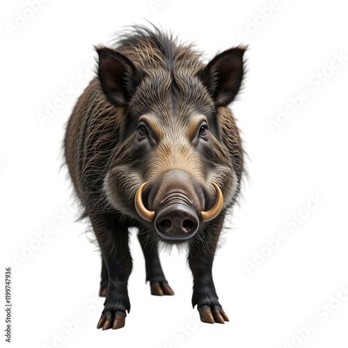 A realistic illustration of a wild boar with detailed fur and tusks.
