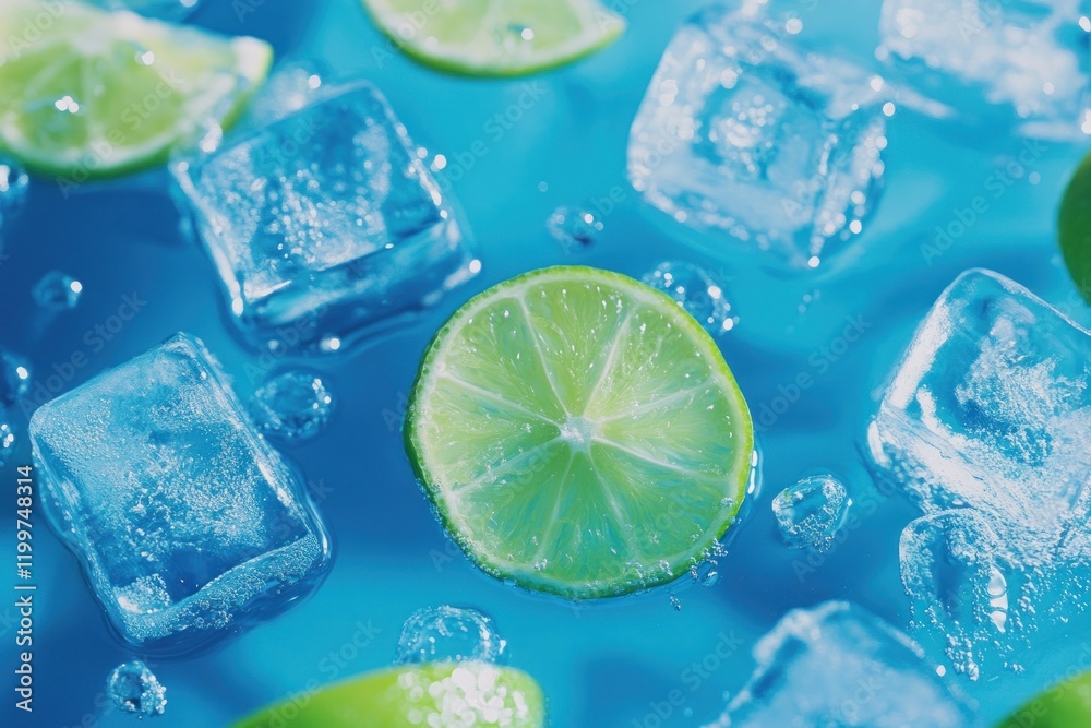 Refreshing lime slices and ice cubes in water. (2) Refreshing lime slices and ice cubes in water. (2)