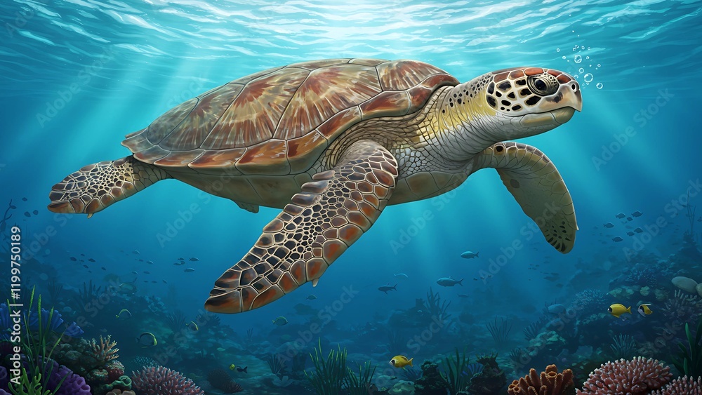 Fototapeta premium Majestic Archelon Turtle Swimming in the Ocean