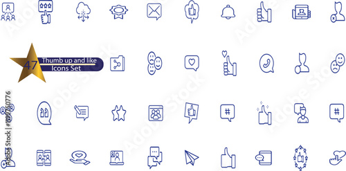 Thumb-up icon set. It includes like, favorite, admire, endorse, and more icons.