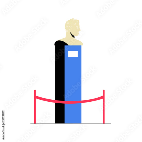 Statue On Pedestal With Red Barrier In Flat Vector Illustration Symbolizing Art, Culture, And Historical Preservation, Isolated On White Background