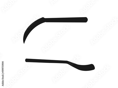 Flat weapon collection vector. Sickle, crescent, scythe, blade. sickle icon vector illustration logo design. Sickle farm icon in solid black flat shape glyph icon, isolated on white background.