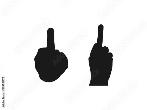 Middle finger icon design. The middle finger icon is in a trendy silhouette-style design.  Making aggression signals by hand. Black Silhouette of Middle Finger Sign on White Background.
