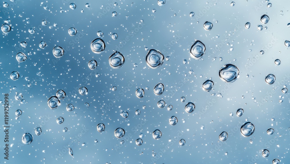 Water Droplets on Surface with Blue Background Creating a Calm and Refreshing Atmosphere Perfect for Nature and Wellness Themes