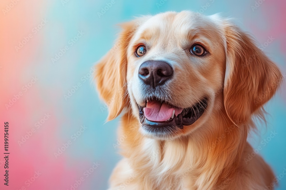 whimsical portrait of a golden retriever puppy against pastel watercolor background, soft dreamy lighting whimsical portrait of a golden retriever puppy against pastel watercolor background, soft dreamy lighting
