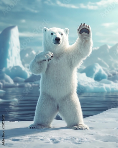 A polar bear stands on its hind legs