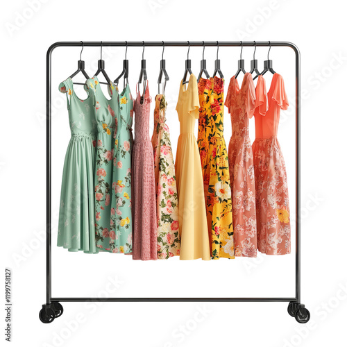 Colorful Dresses on Hanger Display for Fashion Shopping Isolated on transparent background