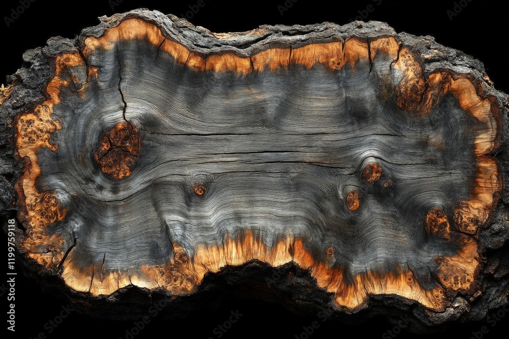 Obraz premium Dark Burnt Wood Cross Section Texture Background