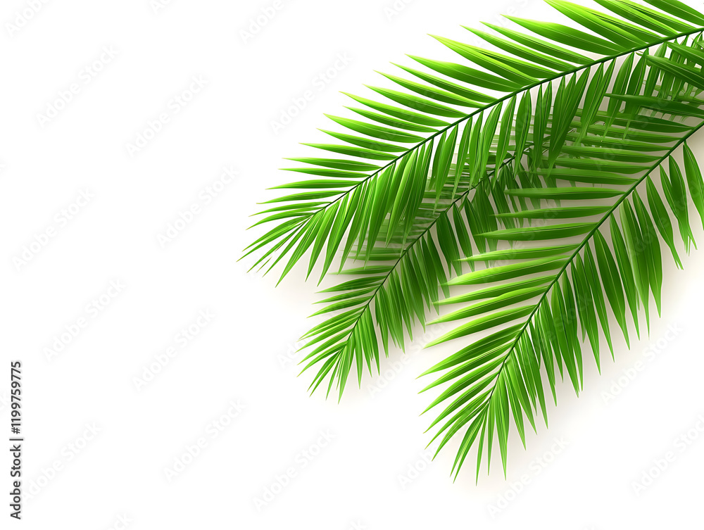 Naklejka premium Lush Green Palm Fronds on a White Background Tropical Summer. Palm Sunday