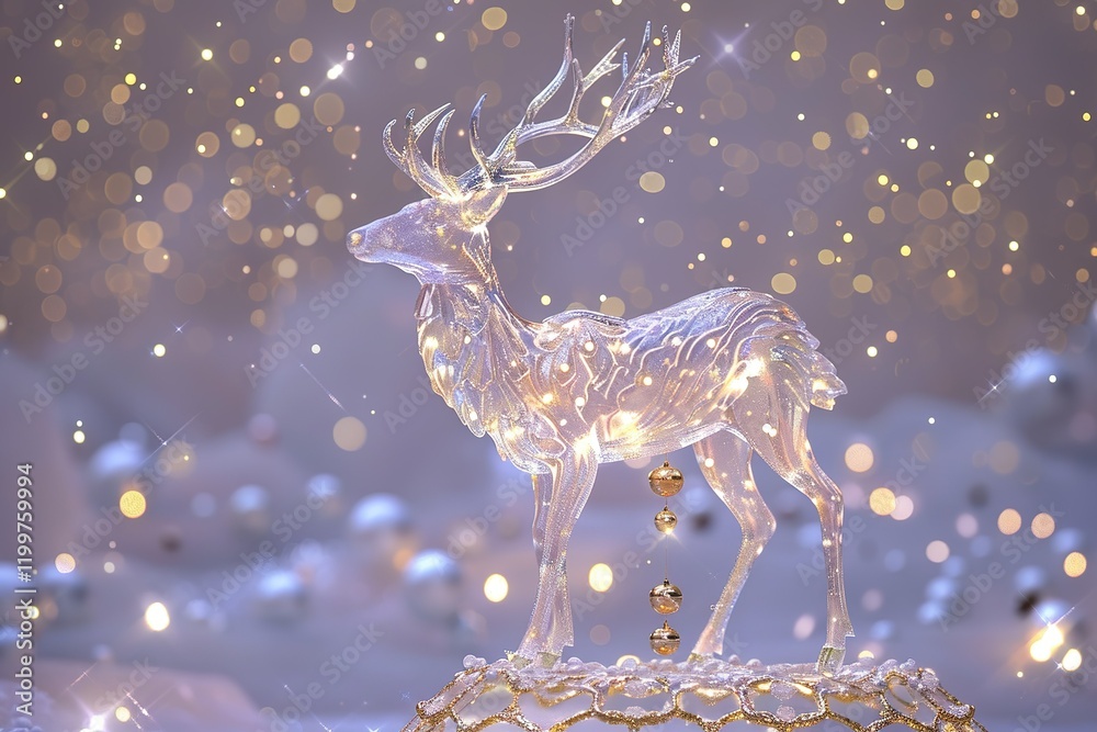 Holy light, crystal white deer, very detailed 3d animation,super clear, transparent, focusing light, optics, realism, jingle bells on a decorative ladderred podium, pale violet background magic, Holy light, crystal white deer, very detailed 3d animation,super clear, transparent, focusing light, optics, realism, jingle bells on a decorative ladderred podium, pale violet background magic,