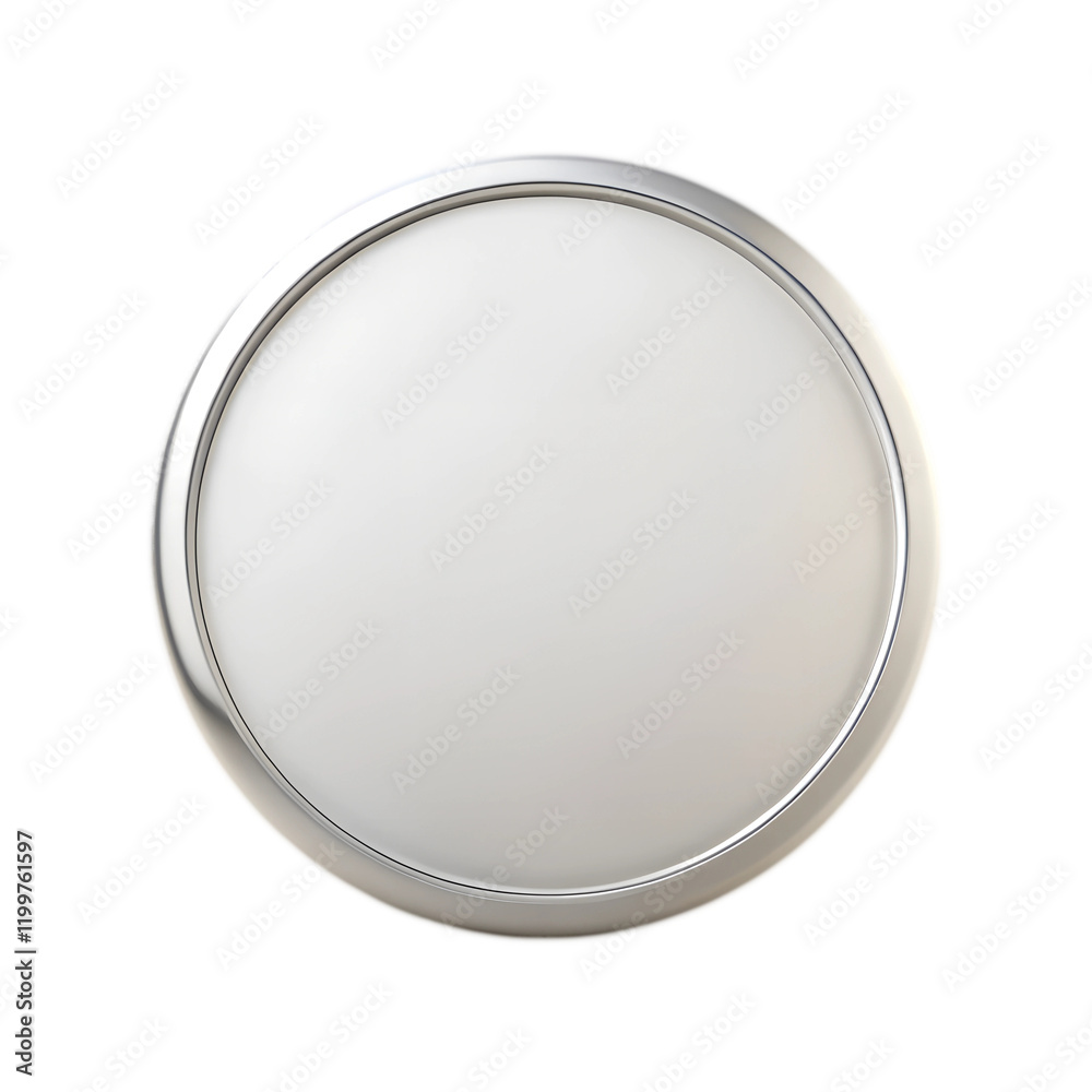Cut out of round brand button mockup on a white isolated transparent background.