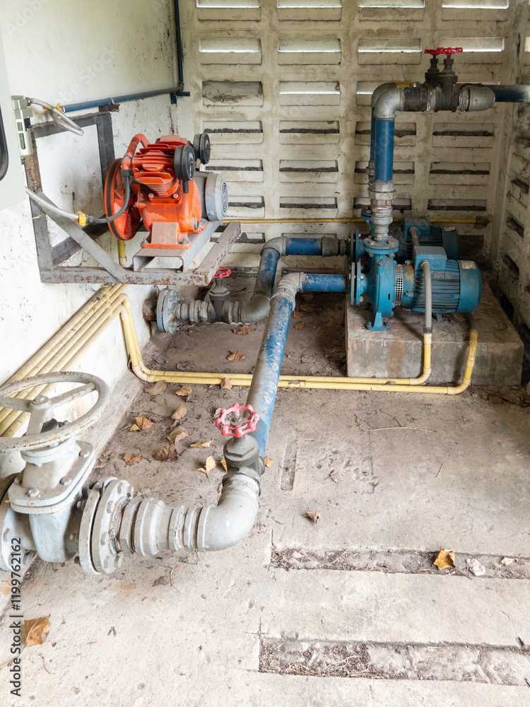 Residential Water Pump System in Utility Room.