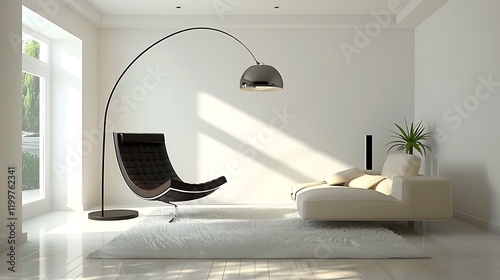Modern Living Room Interior with Teal Chair and Abstract Artwork
