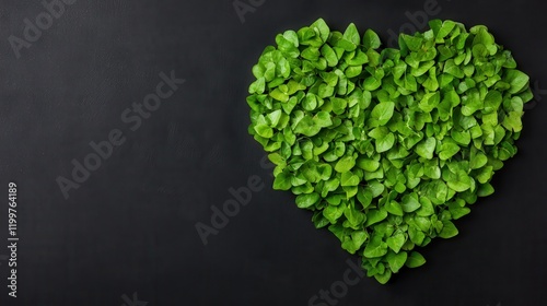 Heart shape created with fresh green leaves.
