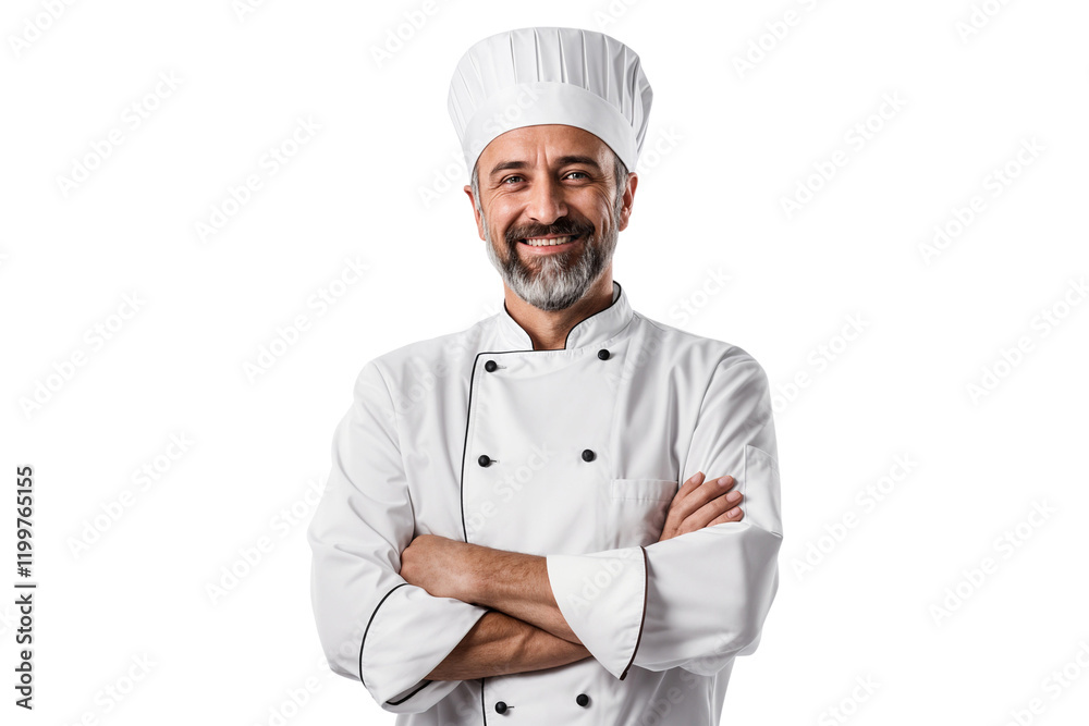Portrait of a smiling male chef with arms crossed, isolated on transparent background Portrait of a smiling male chef with arms crossed, isolated on transparent background