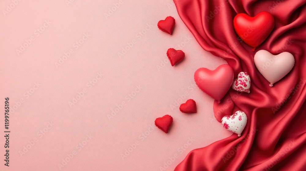 Colorful hearts on soft fabric background. Colorful hearts on soft fabric background.