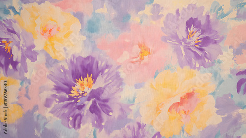 Yellow and purple flower fabric pattern