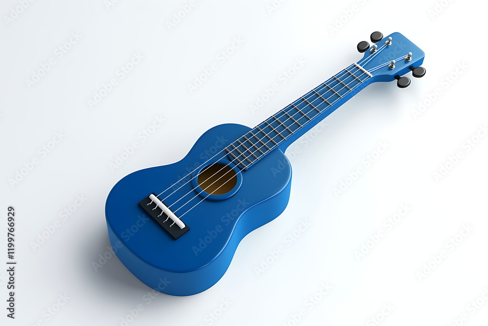 Obraz premium 3D realistic blue ukulele isolated on a white background