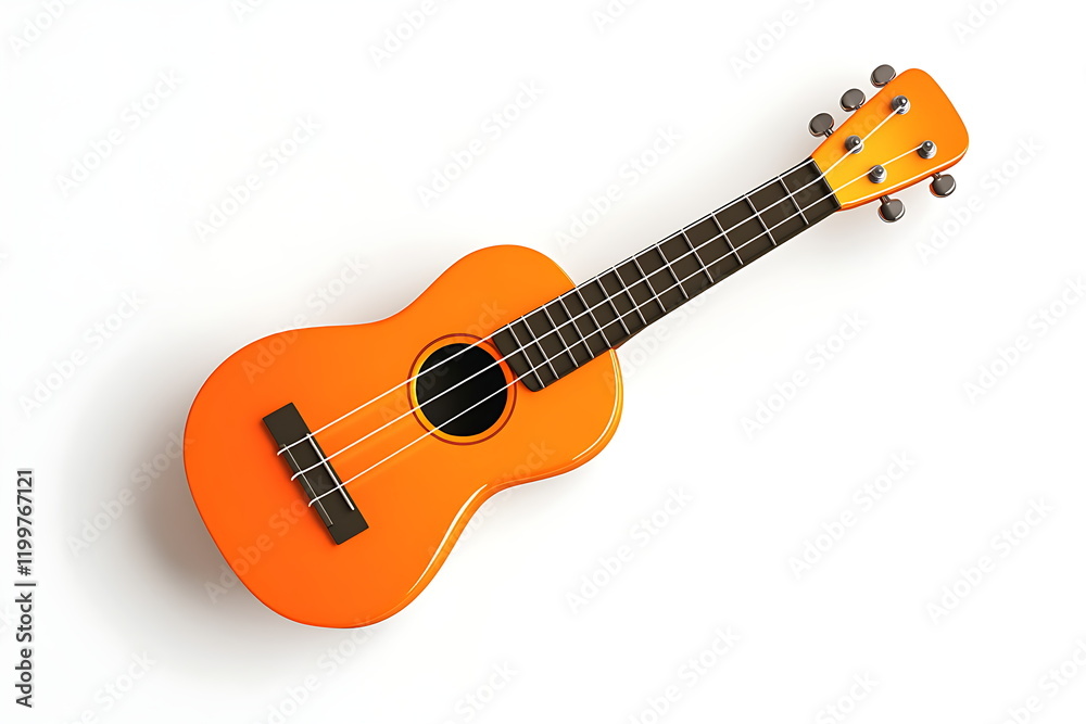 Naklejka premium 3D realistic orange ukulele isolated on a white background