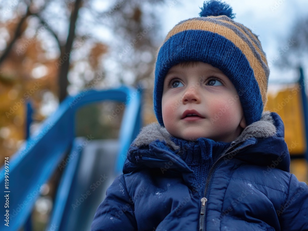 A young child dressed warmly in winter for the playground. A young child dressed warmly in winter for the playground.