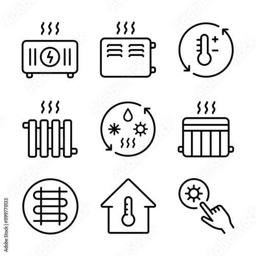 Hvac icons set. Home Heating line Icon collection. Perfect for logos, stats and infographics. Simple line signs for templates, web design, logo